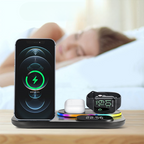 Carregador sem Fio 4 em 1 com Relógio Digital