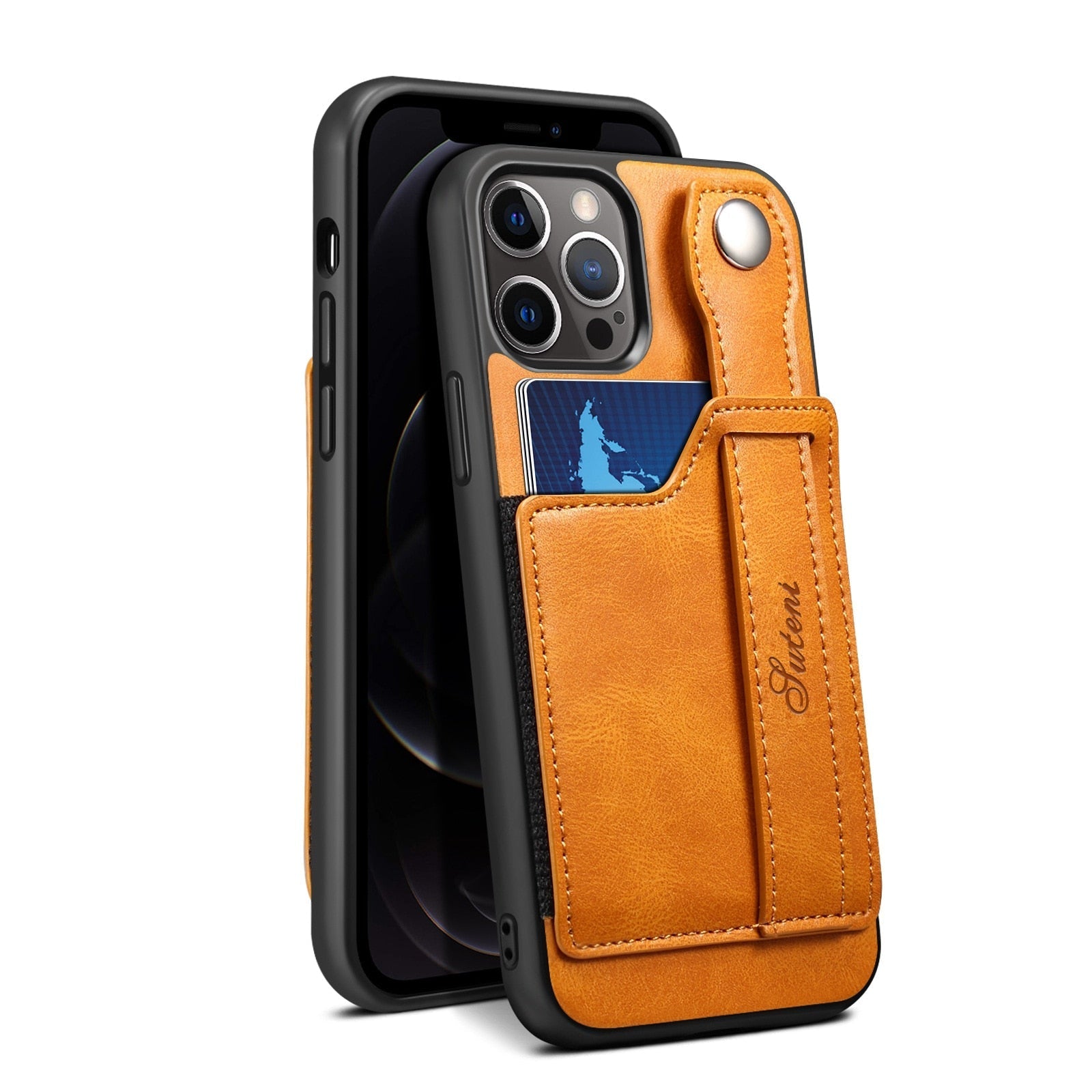 Case iPhone de Couro com Slot para Cartão e Alça Ajustável
